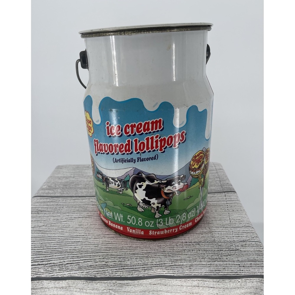 CHUPA CHUPS LOLLIPOPS TIN MILK COW CAN ICE CREAM FLAVORED